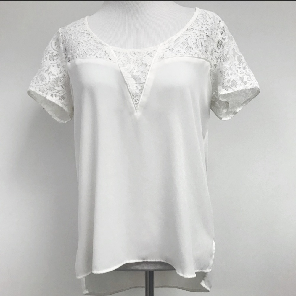EXPRESS white lace short sleeve tee